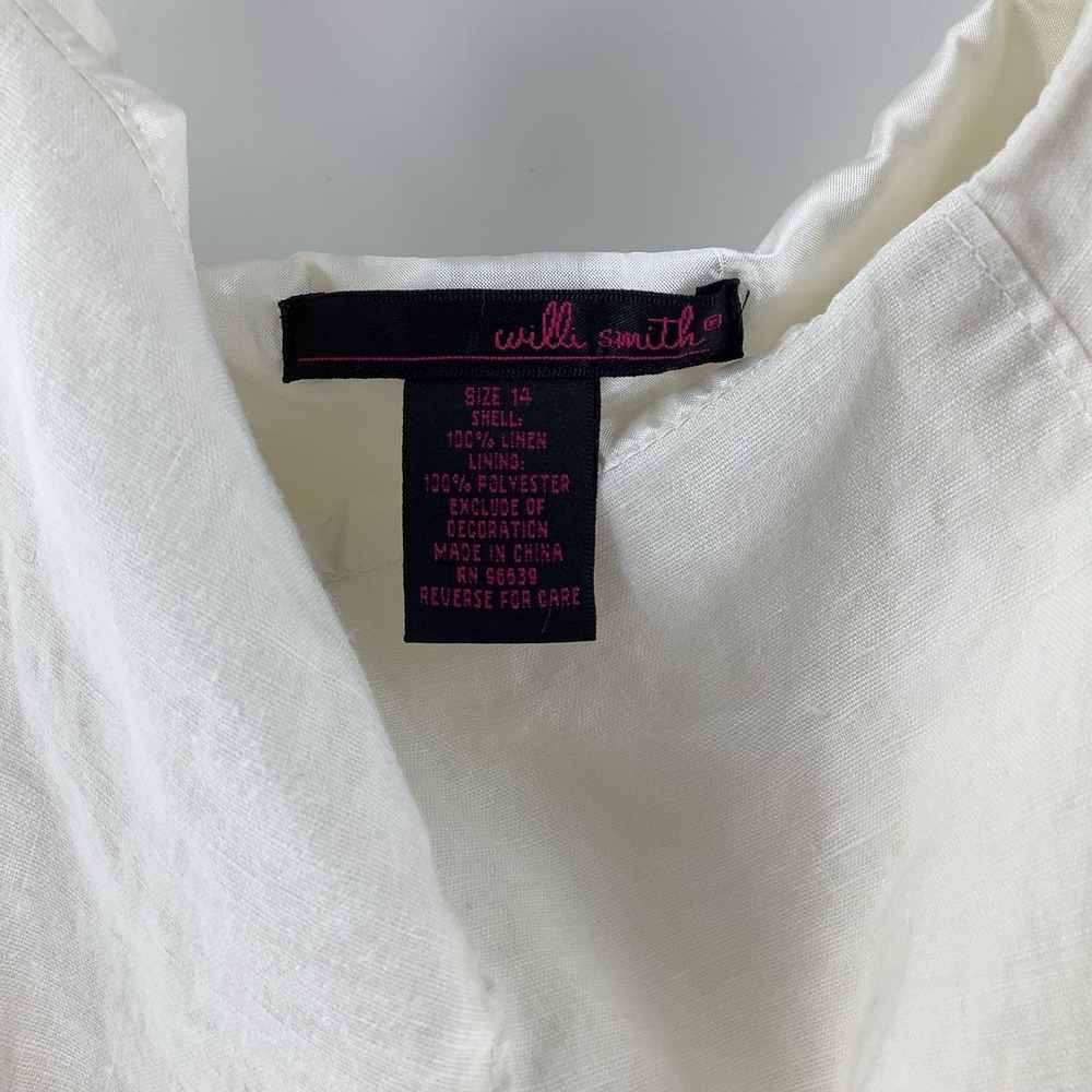Willi Smith  Ivory Linen Ruffle Asymmetrical Hem Skirt Sz 14 - Picture 2 of 3